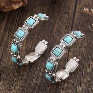 Silver and Turquoise Hoop Earrings